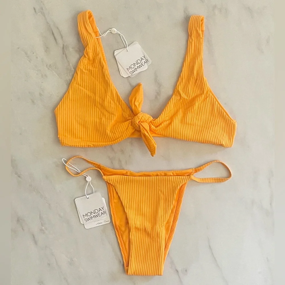 MONDAY SWIMWEAR Portugal Top + Barbados Bottom in Tangerine Rib
